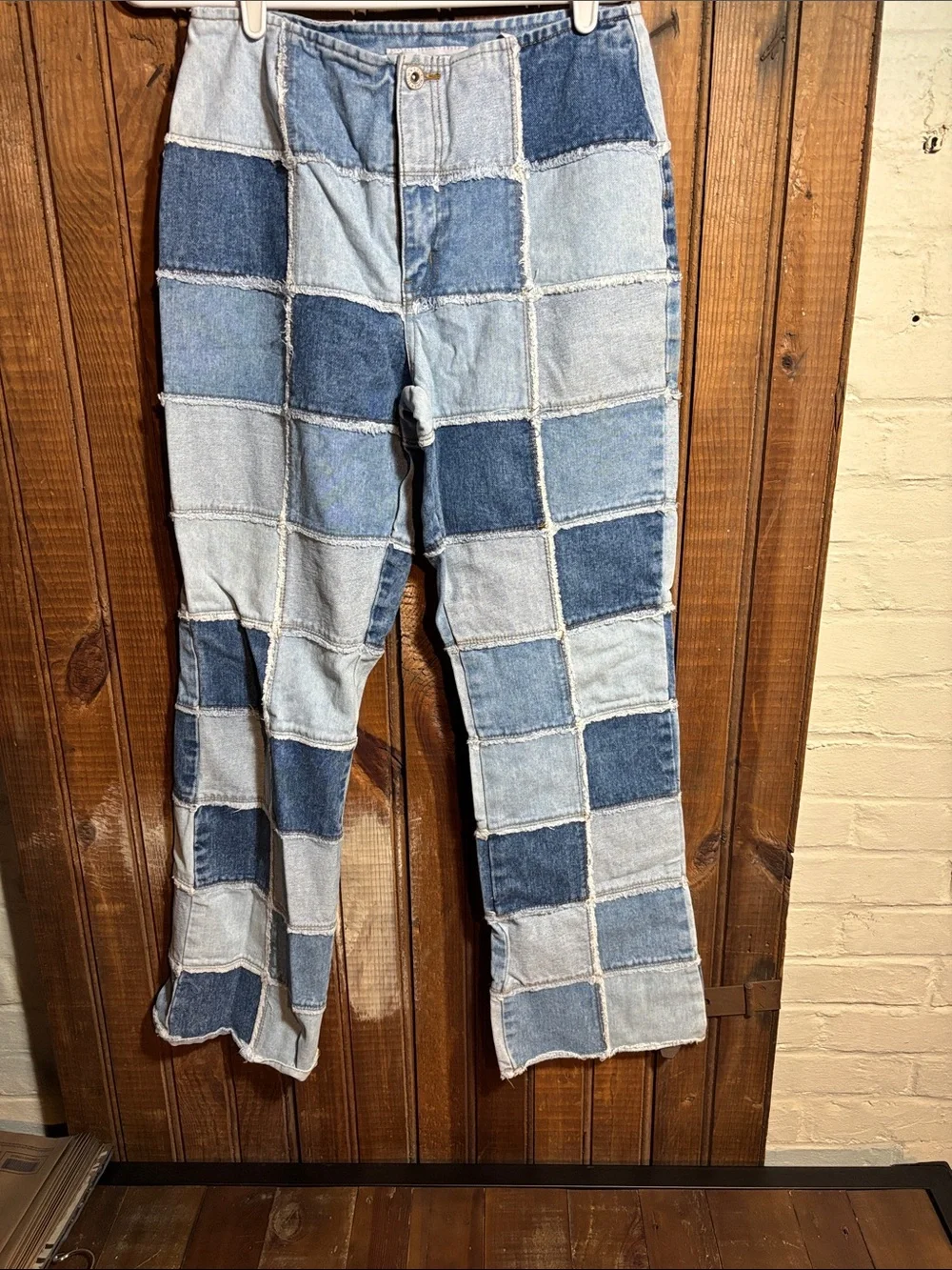 Patchwork Two-Tone Blue Denim Pants - Picture 1 of 9